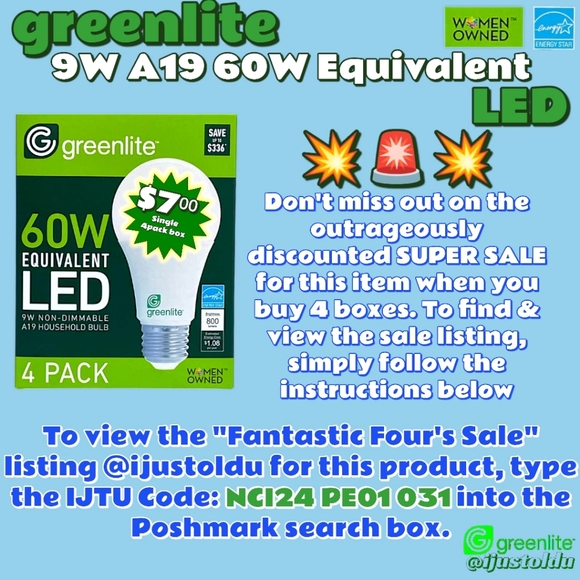 Greenlite 4pack of 9W A19 60W Equivalent LED Bright White Household Bulbs - Picture 16 of 16